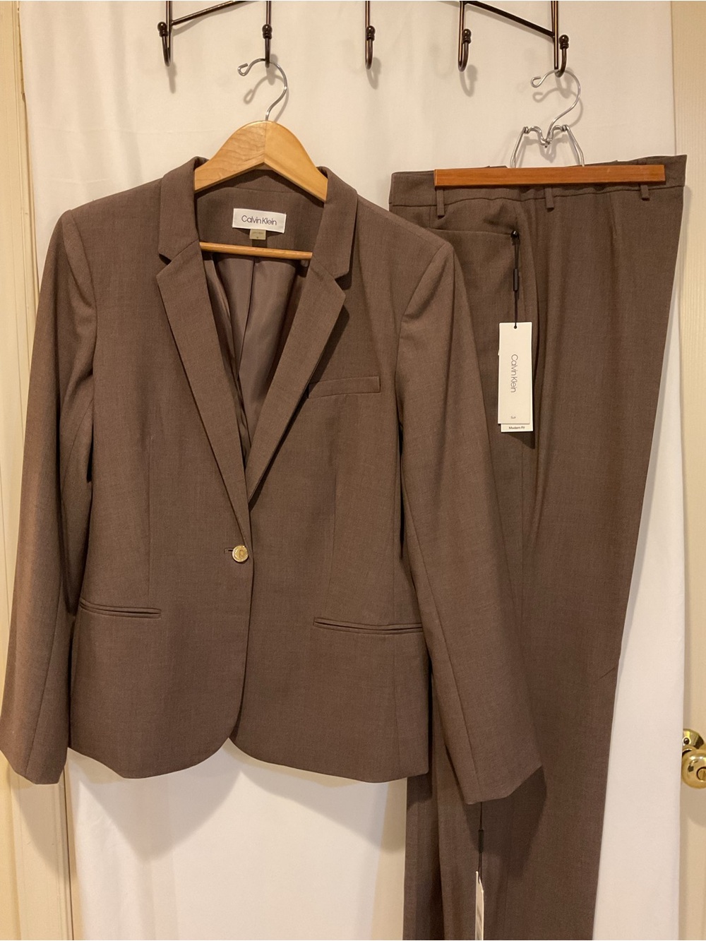 Calvin Klein Women's Taupe Single-Button Blazer & Matching Trousers